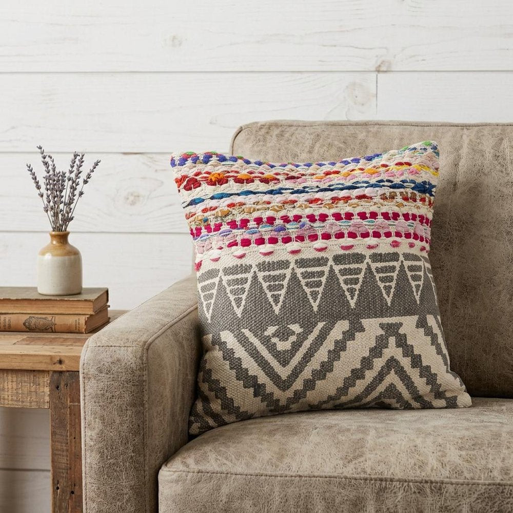 18" Blue and Beige Throw Pillow