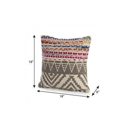 18" Blue and Beige Throw Pillow