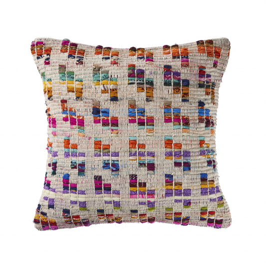 20" X 20" Beige Red Green Blue Yellow Orange And Pink 100% Cotton Geometric Zippered Pillow