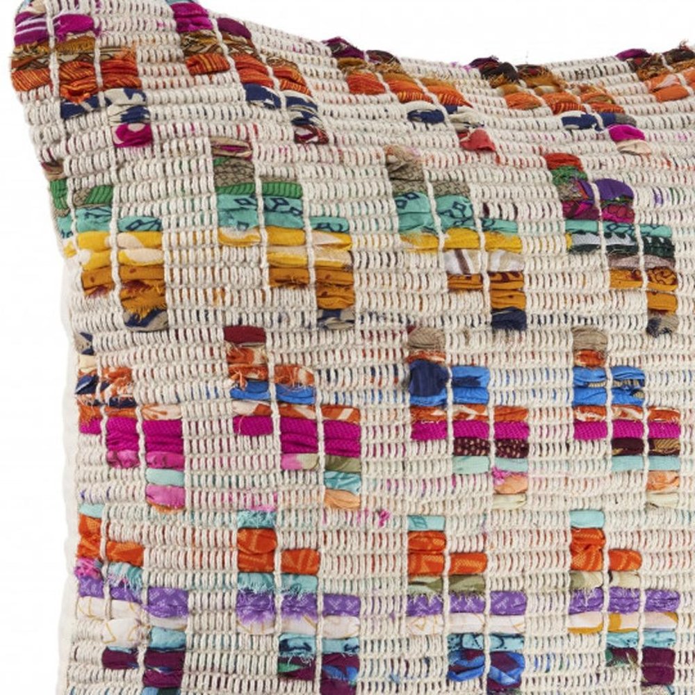 20" X 20" Beige Red Green Blue Yellow Orange And Pink 100% Cotton Geometric Zippered Pillow