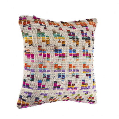 20" X 20" Beige Red Green Blue Yellow Orange And Pink 100% Cotton Geometric Zippered Pillow