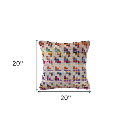 20" X 20" Beige Red Green Blue Yellow Orange And Pink 100% Cotton Geometric Zippered Pillow