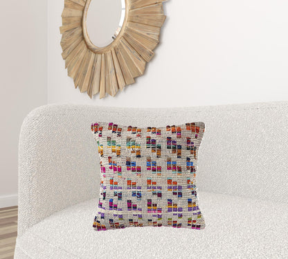 20" X 20" Beige Red Green Blue Yellow Orange And Pink 100% Cotton Geometric Zippered Pillow