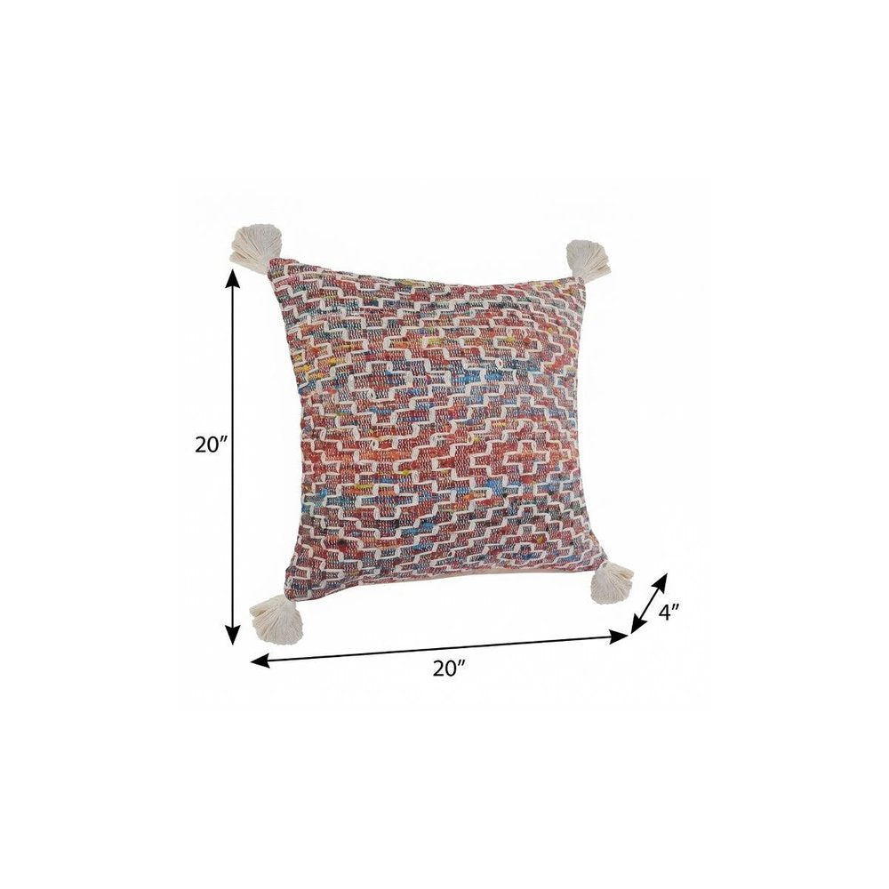 20" X 20" Red Green Blue Yellow And Orange Polyester Geometric Zippered Pillow