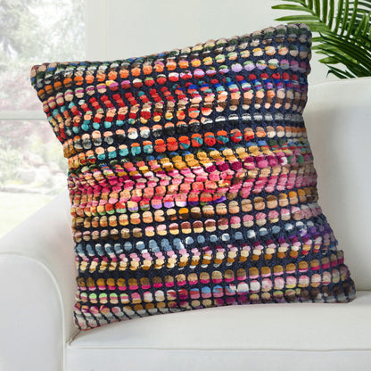 20" X 20" Red Green Blue Yellow Orange Pink And Black 100% Cotton Geometric Zippered Pillow