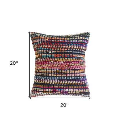 20" X 20" Red Green Blue Yellow Orange Pink And Black 100% Cotton Geometric Zippered Pillow