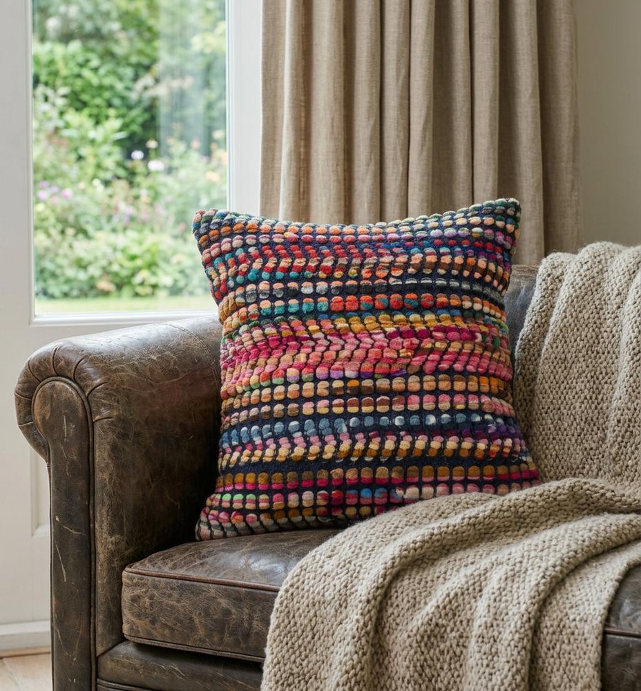 20" X 20" Red Green Blue Yellow Orange Pink And Black 100% Cotton Geometric Zippered Pillow