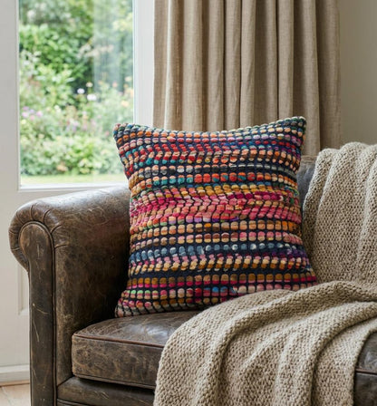 20" X 20" Red Green Blue Yellow Orange Pink And Black 100% Cotton Geometric Zippered Pillow