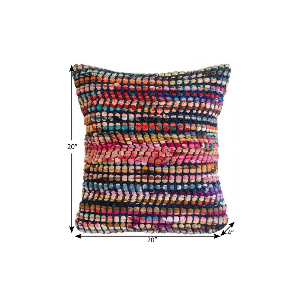 20" X 20" Red Green Blue Yellow Orange Pink And Black 100% Cotton Geometric Zippered Pillow