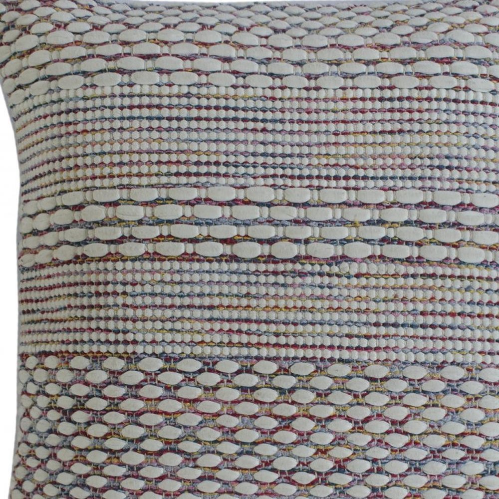 20" X 20" Ivory Red Green Blue Yellow And Orange 100% Cotton Geometric Zippered Pillow