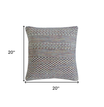 20" X 20" Ivory Red Green Blue Yellow And Orange 100% Cotton Geometric Zippered Pillow