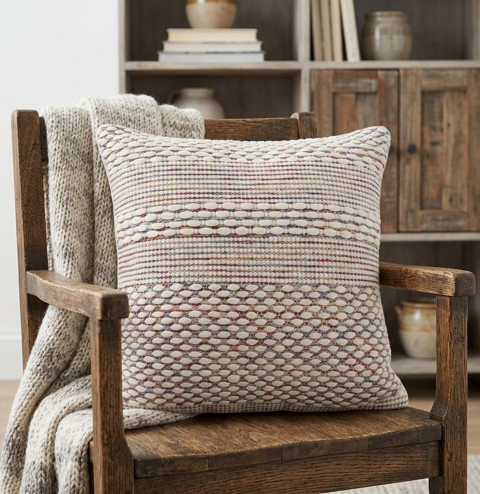 20" X 20" Ivory Red Green Blue Yellow And Orange 100% Cotton Geometric Zippered Pillow