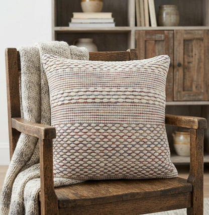 20" X 20" Ivory Red Green Blue Yellow And Orange 100% Cotton Geometric Zippered Pillow