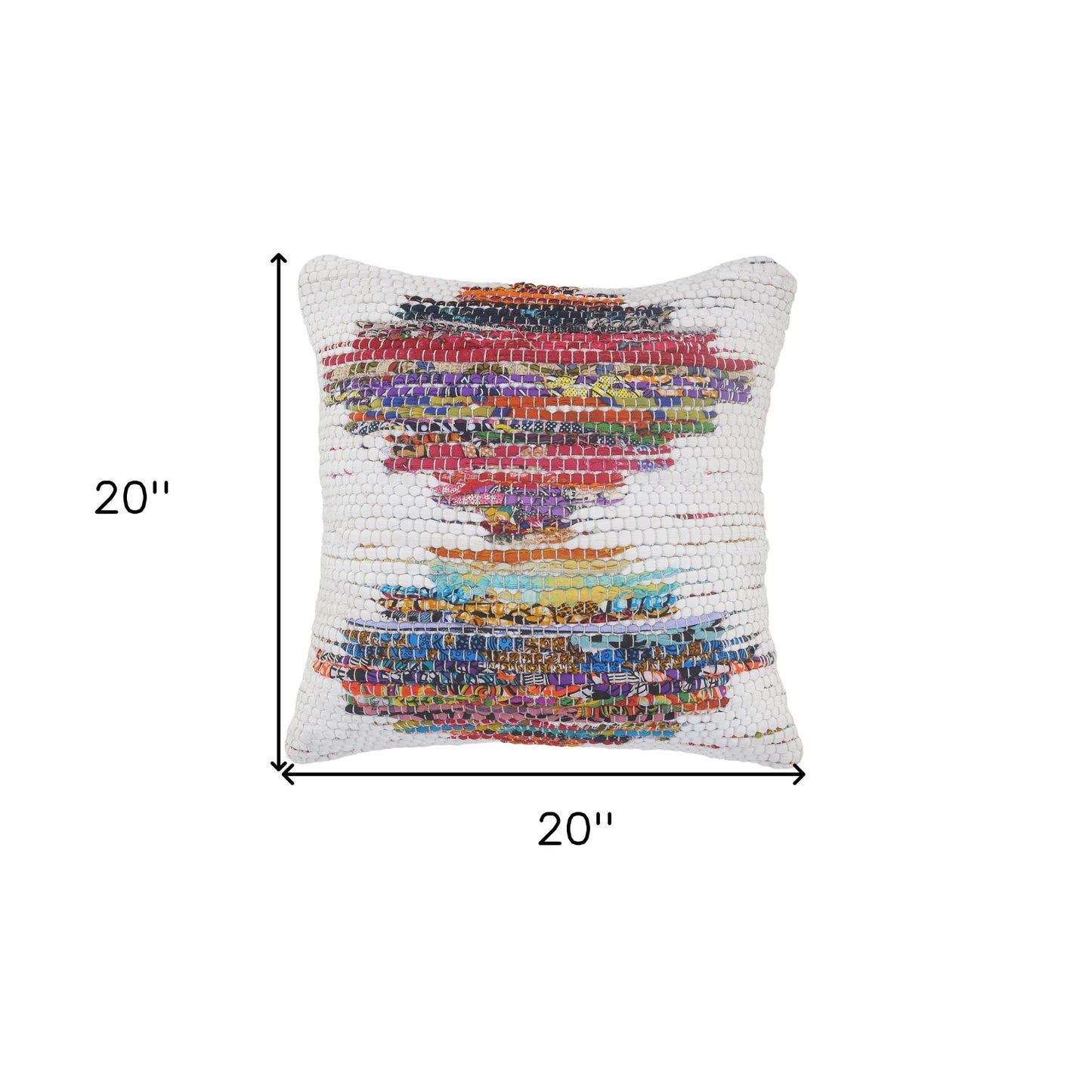 20" X 20" White Red Green Blue Yellow And Orange 100% Cotton Geometric Zippered Pillow