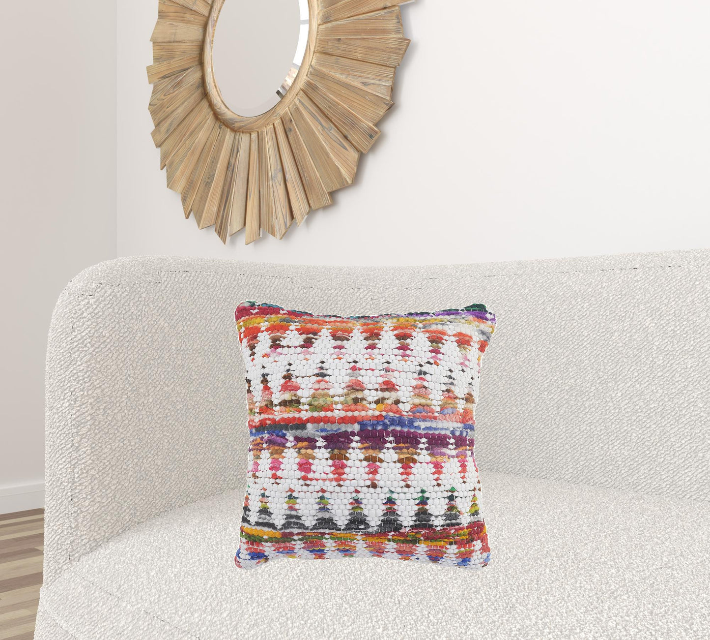 20" X 20" White Red Green Blue Yellow And Orange 100% Cotton Geometric Zippered Pillow