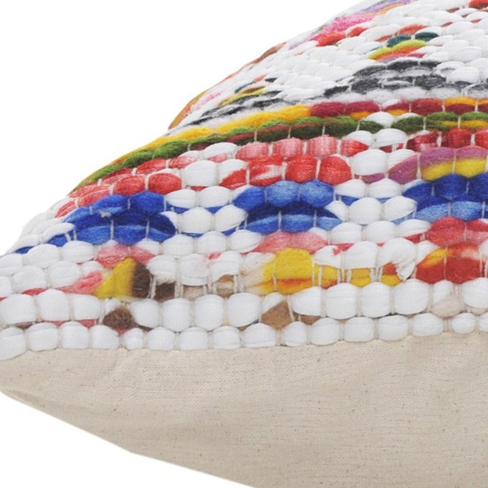20" X 20" White Red Green Blue Yellow And Orange 100% Cotton Geometric Zippered Pillow