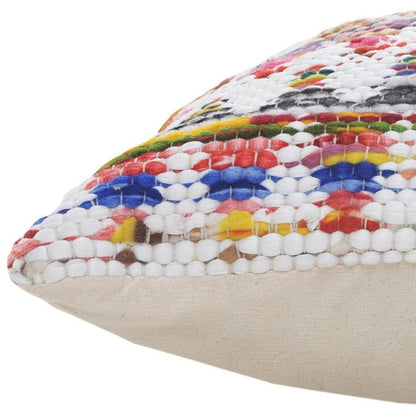 20" X 20" White Red Green Blue Yellow And Orange 100% Cotton Geometric Zippered Pillow