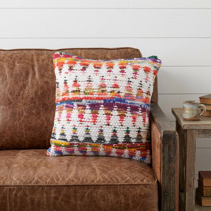 20" X 20" White Red Green Blue Yellow And Orange 100% Cotton Geometric Zippered Pillow