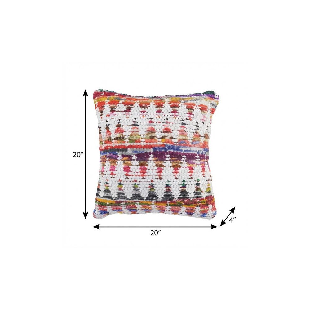 20" X 20" White Red Green Blue Yellow And Orange 100% Cotton Geometric Zippered Pillow