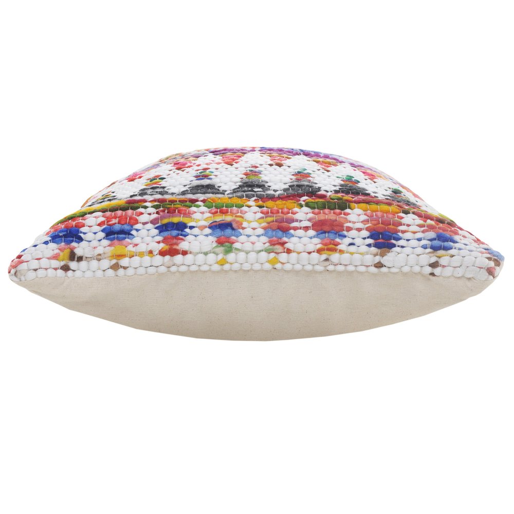 20" X 20" White Red Green Blue Yellow And Orange 100% Cotton Geometric Zippered Pillow