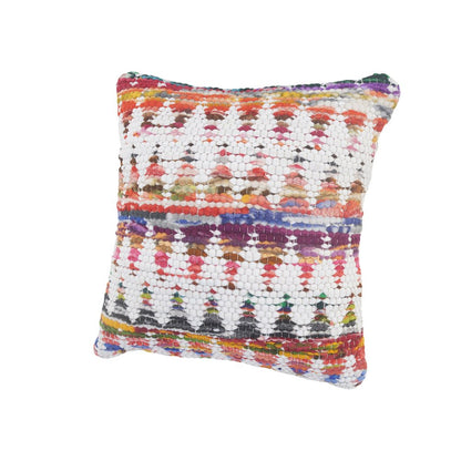 20" X 20" White Red Green Blue Yellow And Orange 100% Cotton Geometric Zippered Pillow