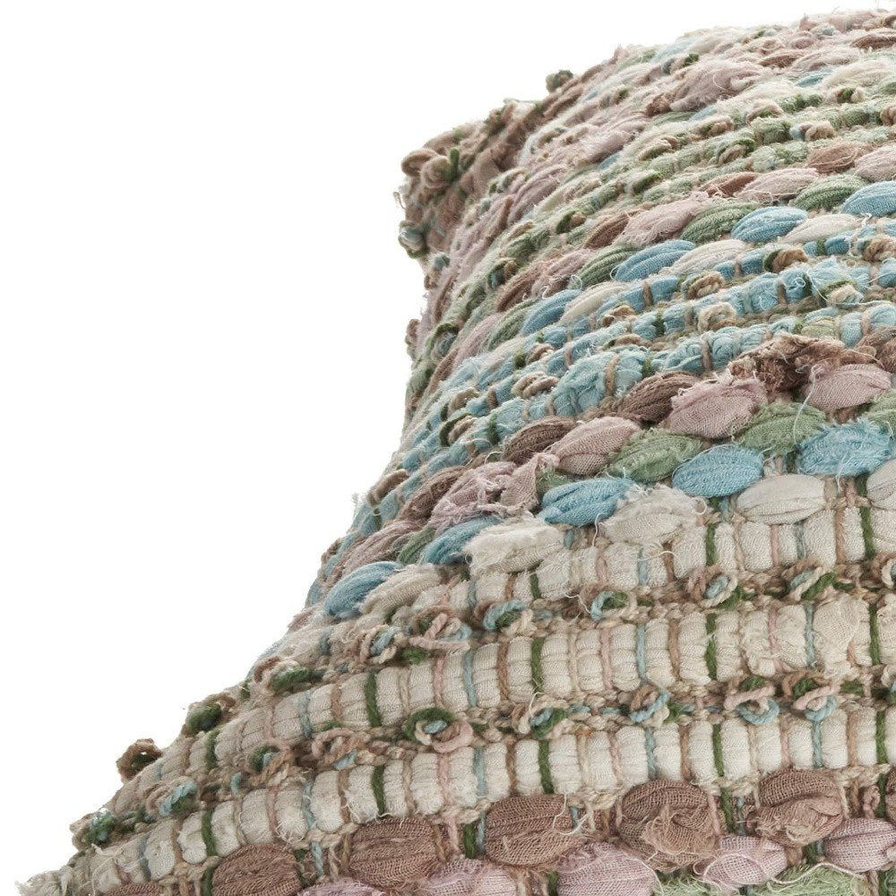 18" Blue And Green Cotton Striped Throw Pillow