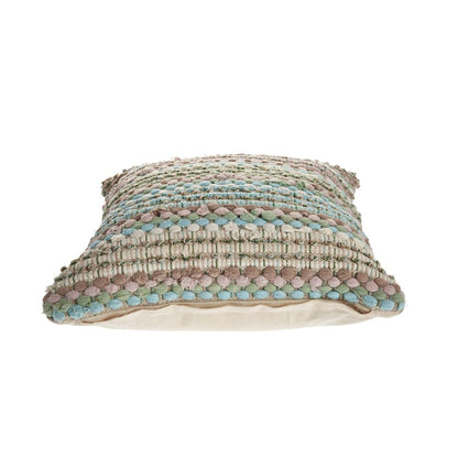 18" Blue And Green Cotton Striped Throw Pillow