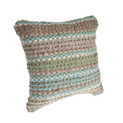 18" Blue And Green Cotton Striped Throw Pillow
