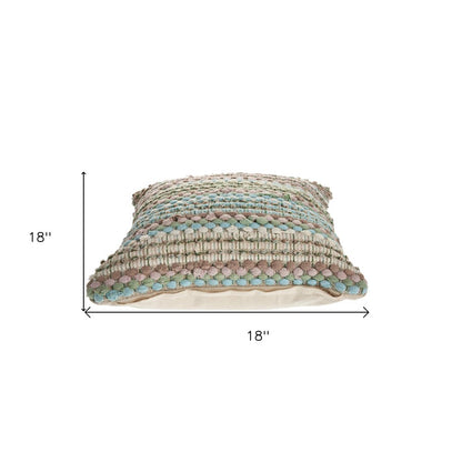 18" Blue And Green Cotton Striped Throw Pillow