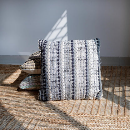 18" X 18" Black And Grey 100% Cotton Striped Zippered Pillow