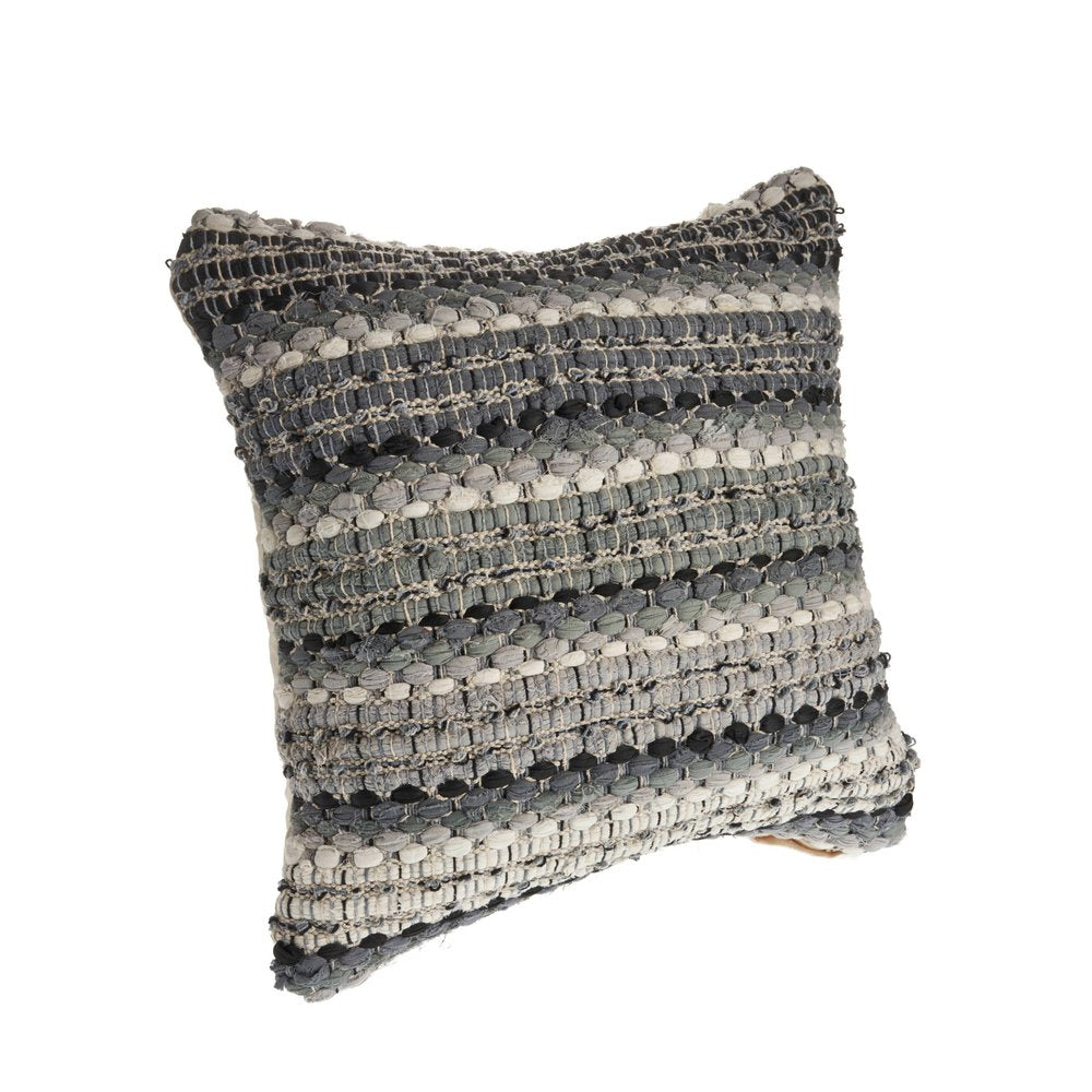 18" Blue And Green Cotton Striped Throw Pillow