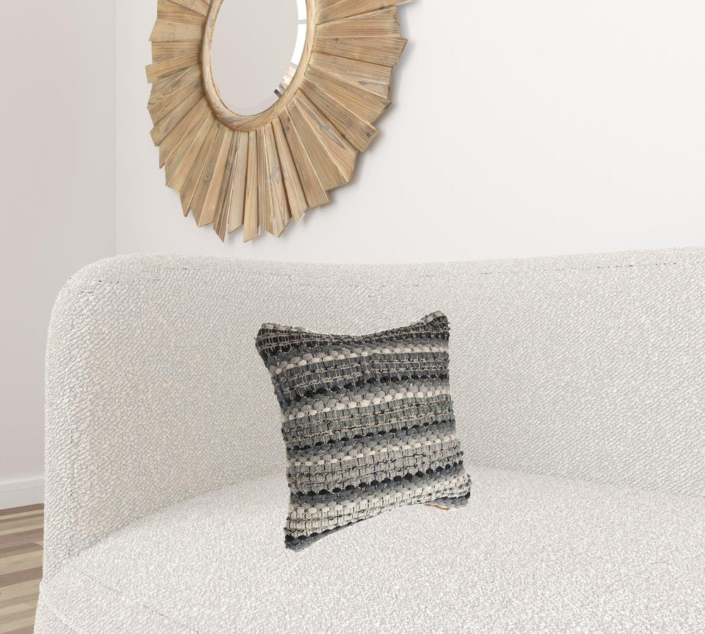 18" Blue And Green Cotton Striped Throw Pillow