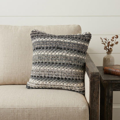 18" Blue And Green Cotton Striped Throw Pillow
