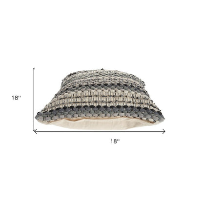 18" Blue And Green Cotton Striped Throw Pillow