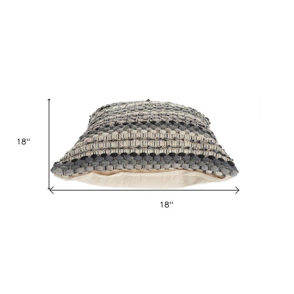 18" Blue And Green Cotton Striped Throw Pillow