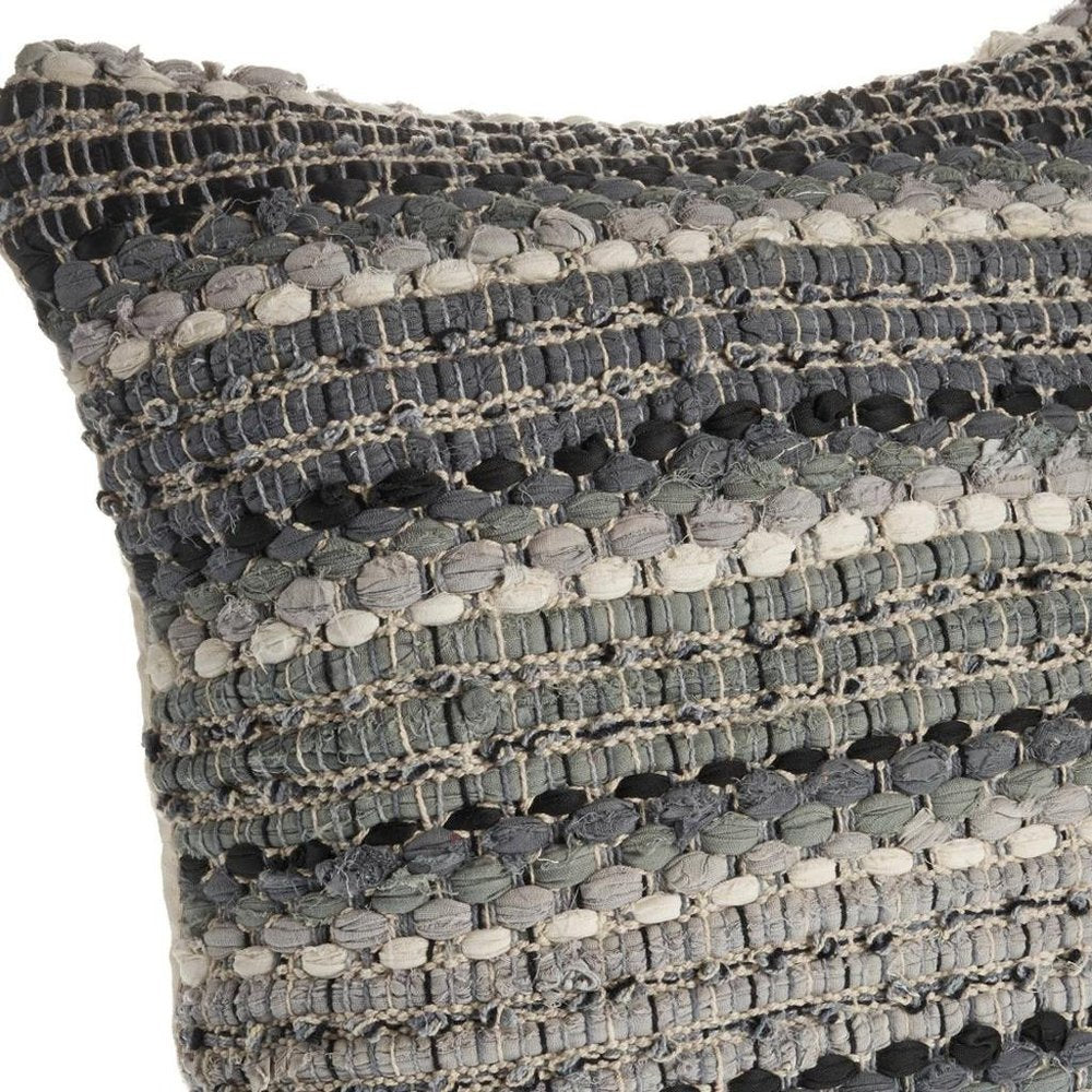 18" X 18" Black And Grey 100% Cotton Striped Zippered Pillow