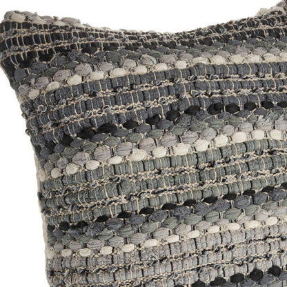 18" X 18" Black And Grey 100% Cotton Striped Zippered Pillow