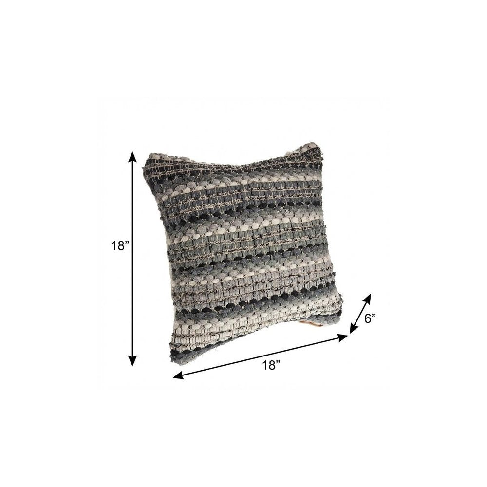 18" Blue And Green Cotton Striped Throw Pillow