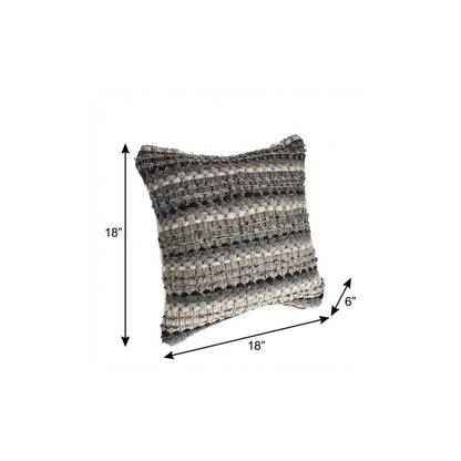 18" X 18" Black And Grey 100% Cotton Striped Zippered Pillow