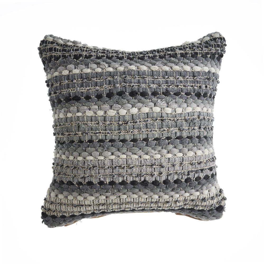 18" X 18" Black And Grey 100% Cotton Striped Zippered Pillow
