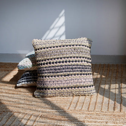 18" Blue And Green Cotton Striped Throw Pillow