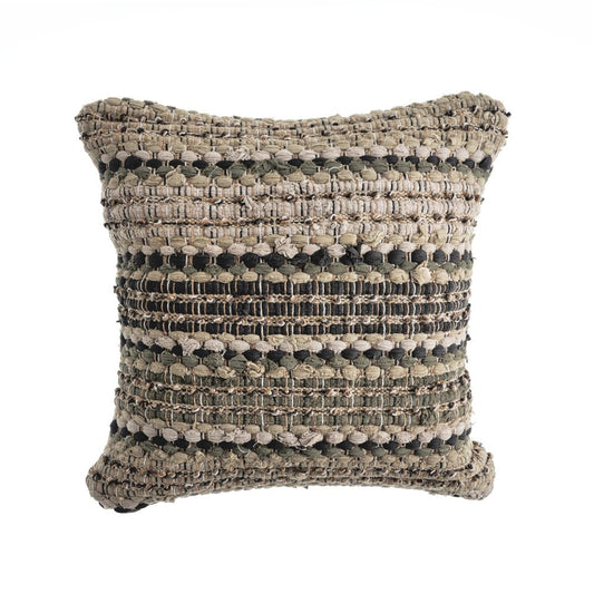 18" Blue And Green Cotton Striped Throw Pillow