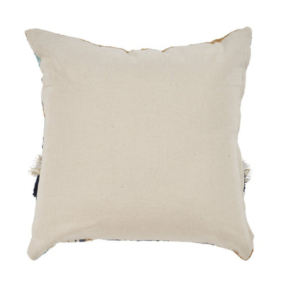 18" Blue and Beige Throw Pillow with Tassels