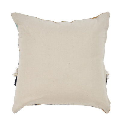 18" Blue and Beige Throw Pillow with Tassels