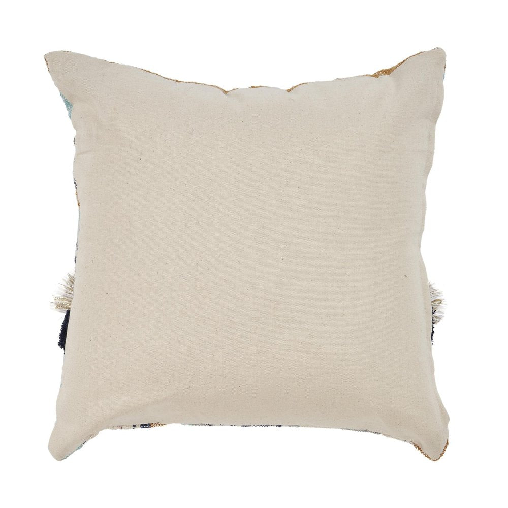18" Blue and Beige Throw Pillow with Tassels