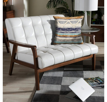 18" Beige Blue and Gray Throw Pillow