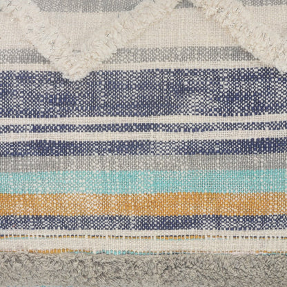 18" Beige Blue and Gray Throw Pillow