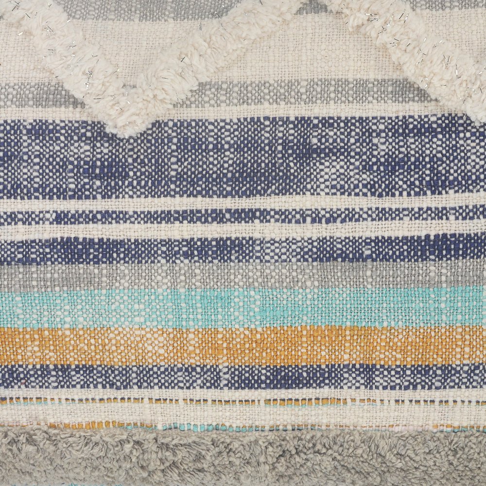 18" Beige Blue and Gray Throw Pillow