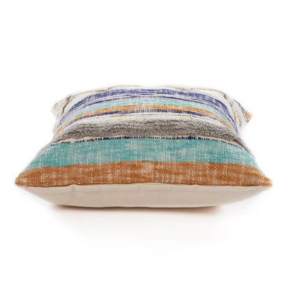 18" Beige Blue and Gray Throw Pillow