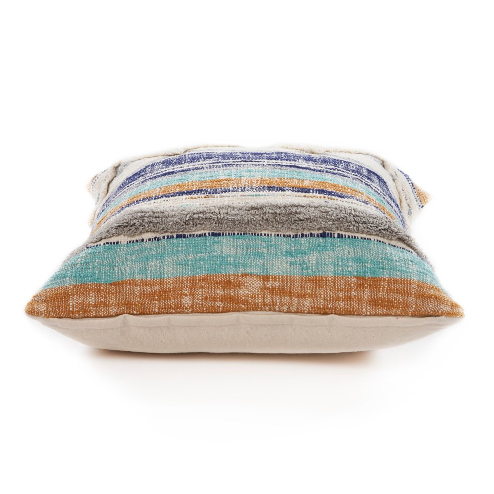18" Beige Blue and Gray Throw Pillow